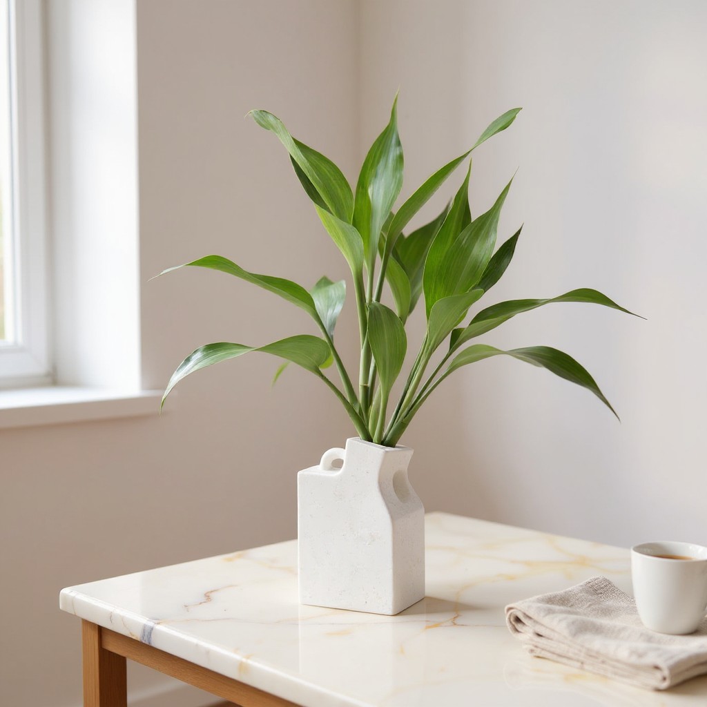 Lucky Bamboo Green Plant in Modern White Ceramic Vase