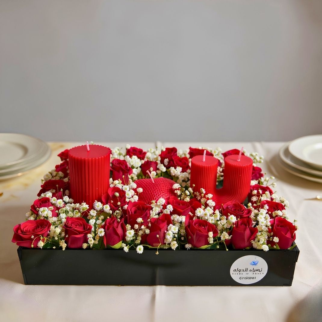 I Love You Scented Candle & Red Rose Luxury Arrangement - Image 2