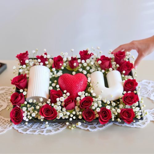 I Love You Scented Candle & Red Rose Luxury Arrangement