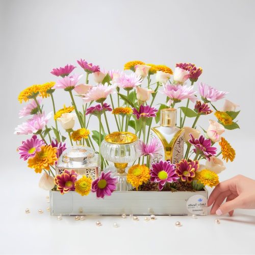 Luxury Mixed Flowers & Fragrance Gift Arrangement with Bukhoor, Perfume and Bukhoor Stand