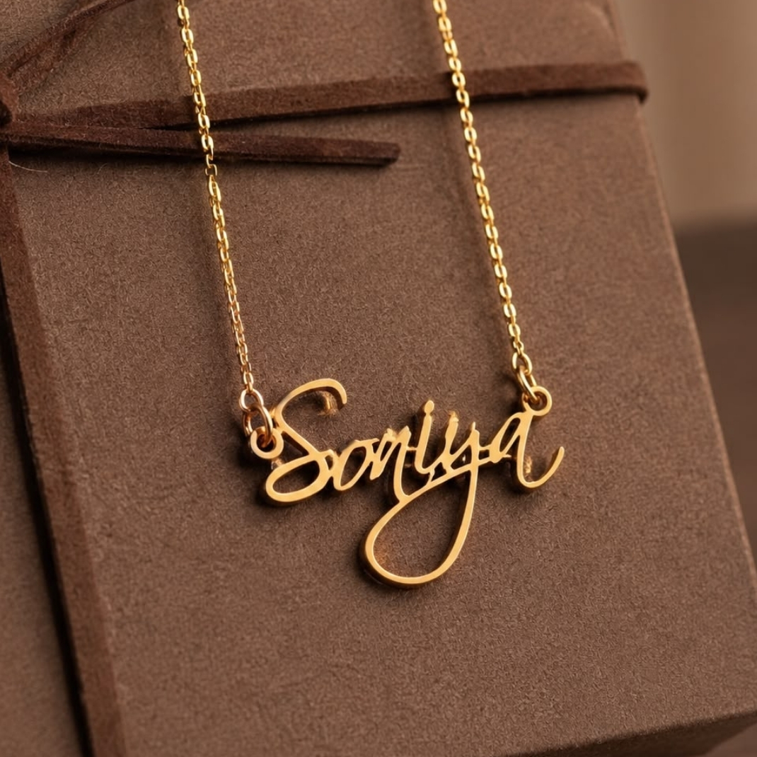 Personalized Signature Name Necklace – Custom Gold-Colour Jewellery
