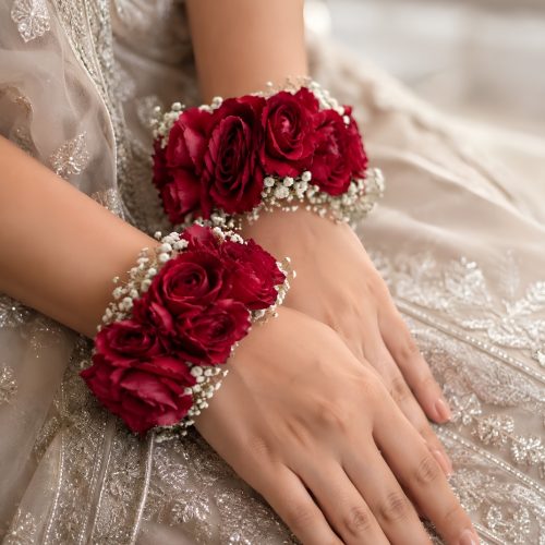 Matching Red Rose Wrist Corsage Set – Fresh Flowers (Set of 2)