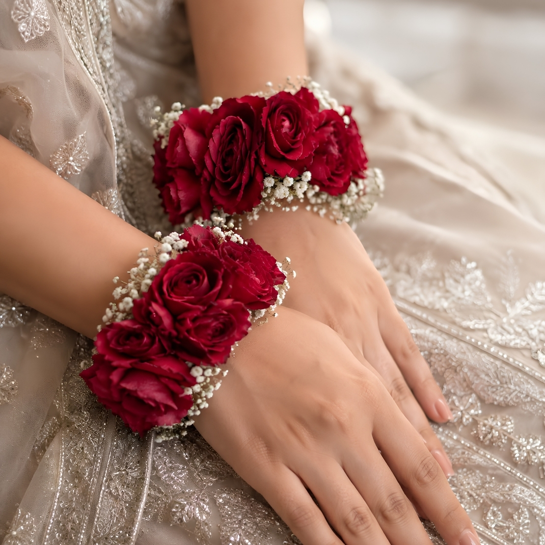 Matching Red Rose Wrist Corsage Set – Fresh Flowers (Set of 2)