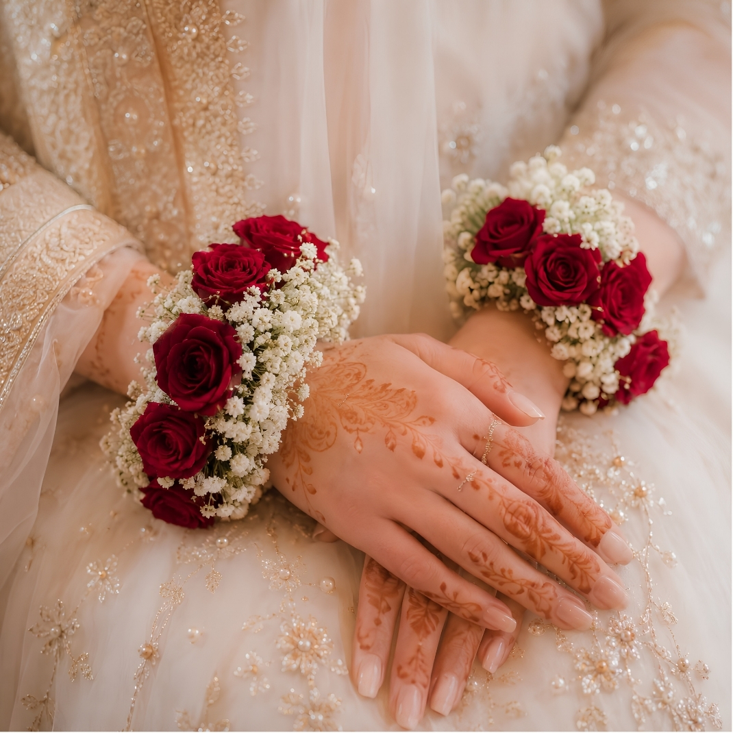Fresh Red Rose & Baby’s Breath Bridal Wrist Corsages – Set of 2