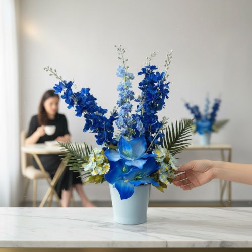 Artificial Blue Lily & Delphinium Floral Arrangement