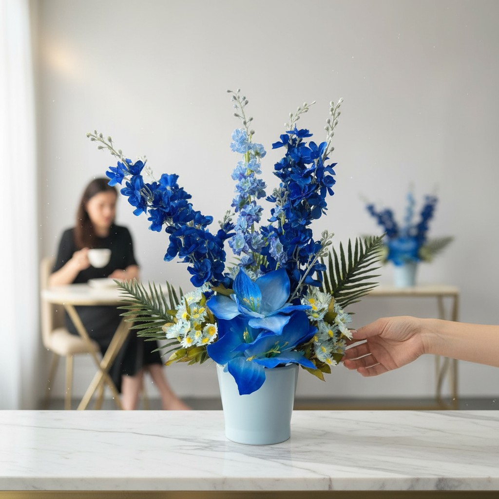 Artificial Blue Lily & Delphinium Floral Arrangement
