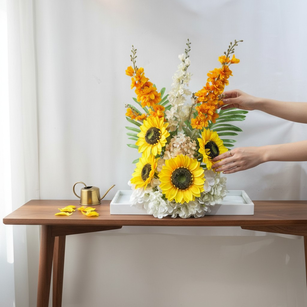 Artificial Sunflower & Orange Blossom Floral Arrangement