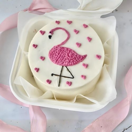 Pink Flamingo Celebration Cake – Elegant White & Pink Design