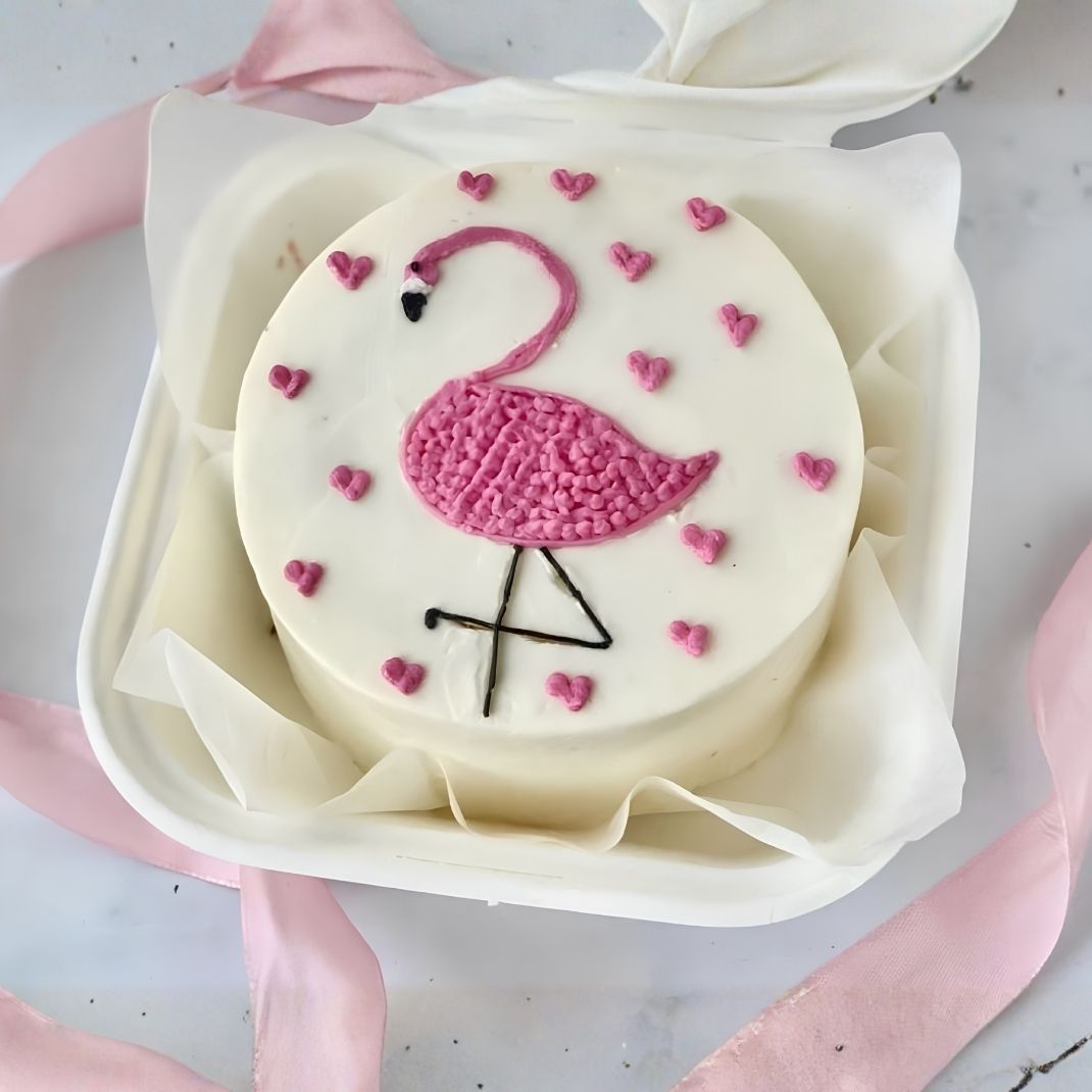 Pink Flamingo Celebration Cake – Elegant White & Pink Design