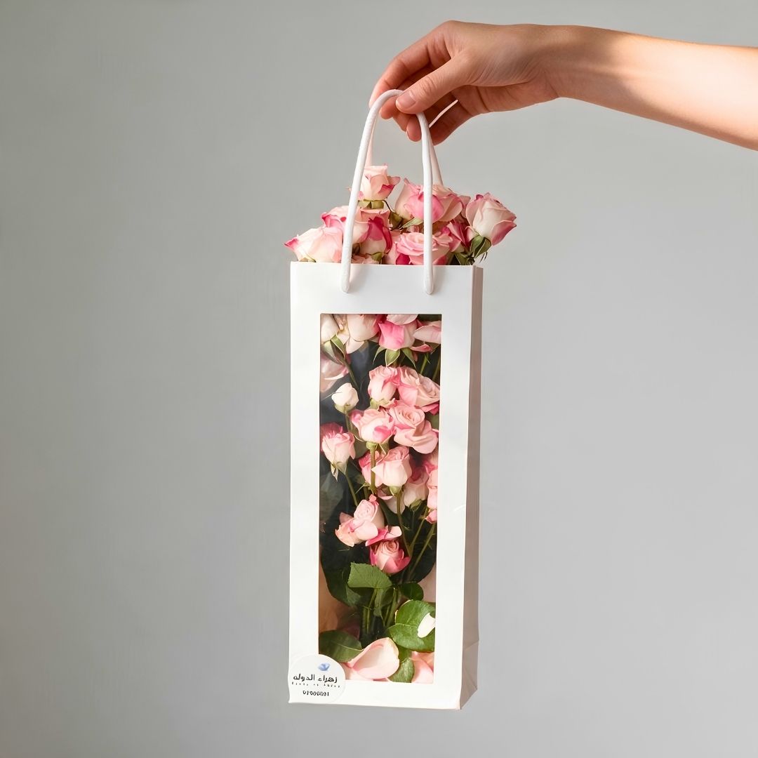 Blush Pink Roses in a Window Gift Bag